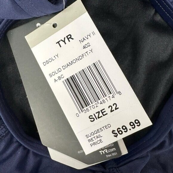 TYR eco Girl's 22 S 6/6X Solid Diamond Fit Swimsuit Solid Navy Blue UPF 50+ Team - Picture 4 of 7